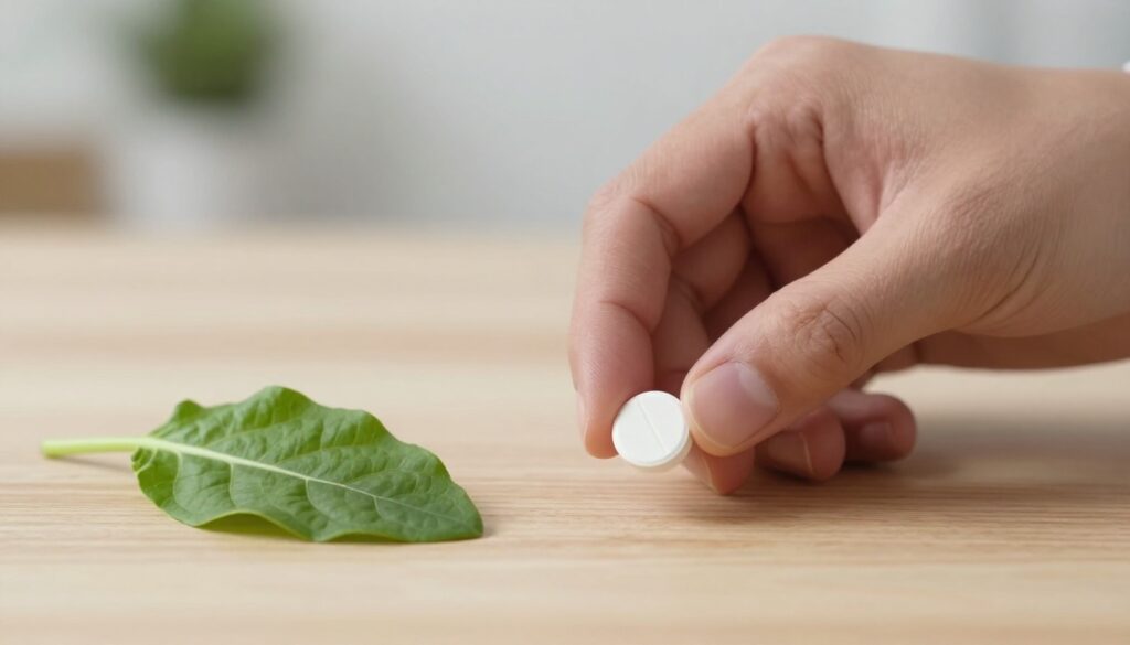 Vitamin D and Calcium supplements with human skeleton illustration