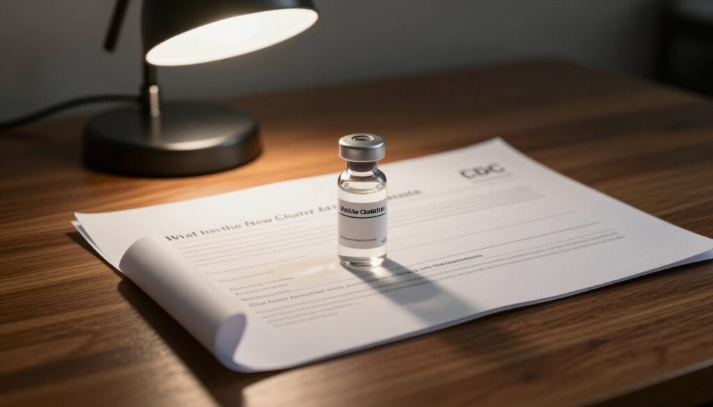 Doctors reviewing vaccine safety data and updated CDC immunization guidelines in a healthcare conference room