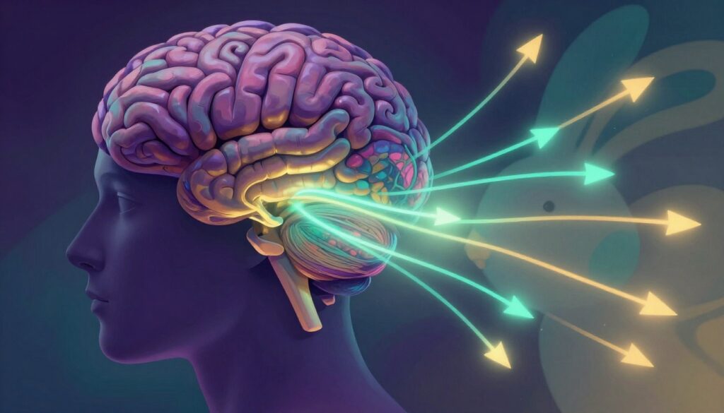 Flexible visual thinking brain circuit illustration showing how the human brain switches between different visual interpretations in milliseconds