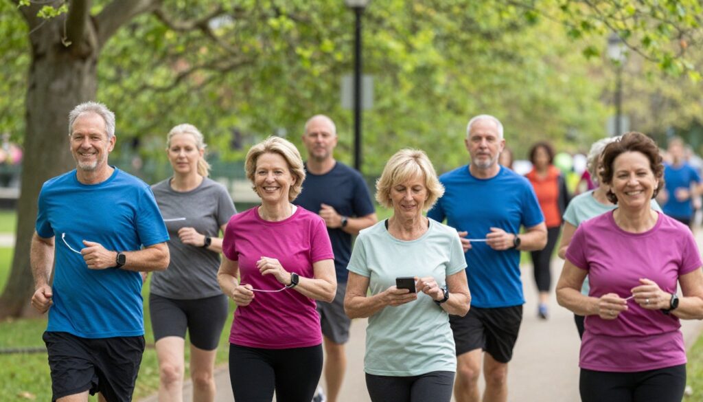 Morning city street walk showing healthy routine activity during the NHS walking challenge promoting daily exercise and wellness